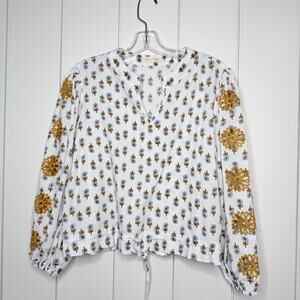 Solitaire Floral Cutout Sleeve Blouse Boho Crop Top S/M